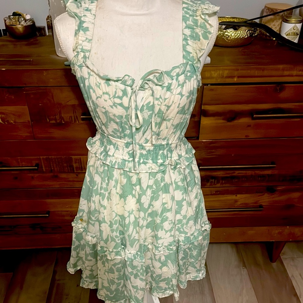 Floral Green Ruffle Dress